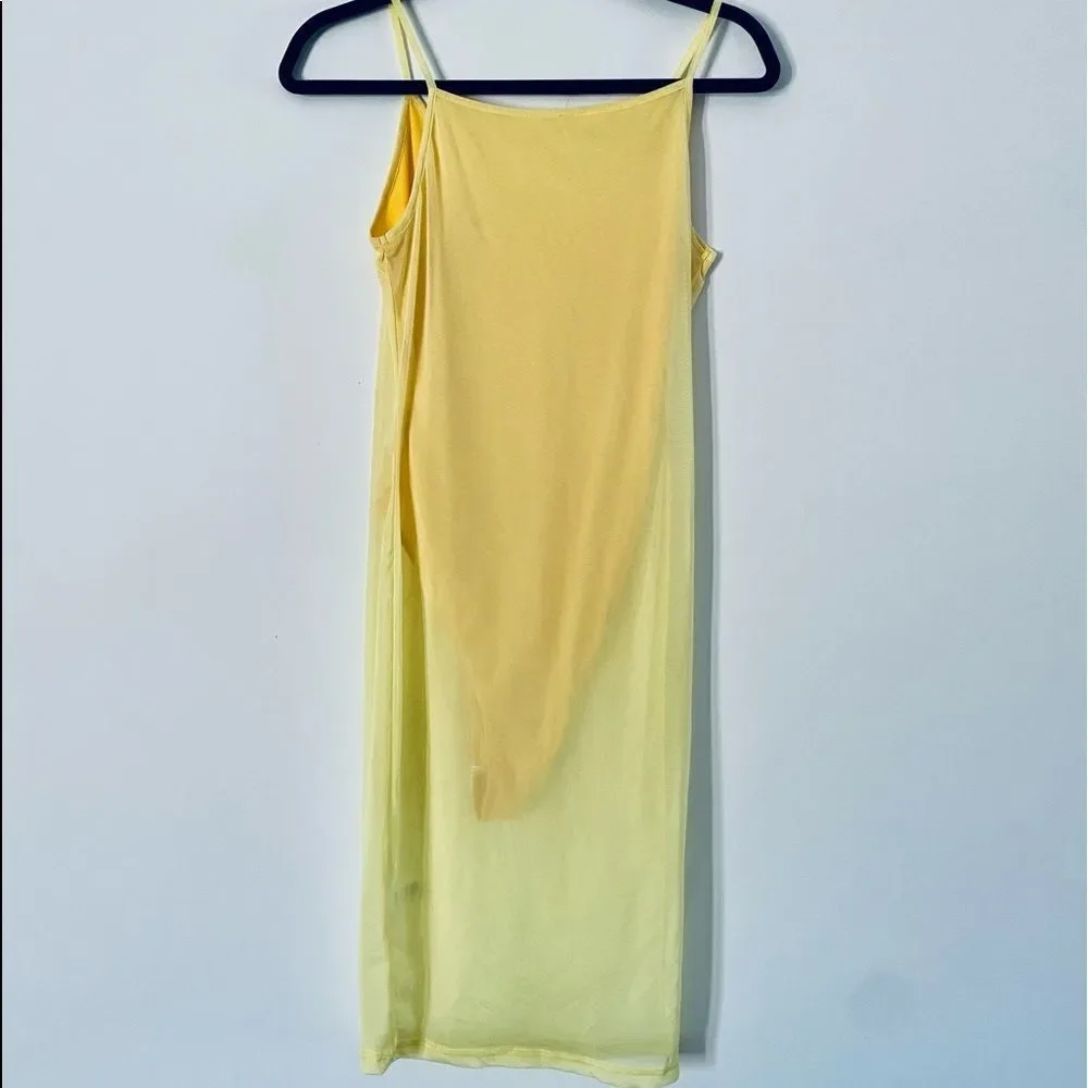 Womens Bodysuit Dress Small Yelow Mini Mesh Tank Club Sexy Beach Tropical NEW - Picture 3 of 3